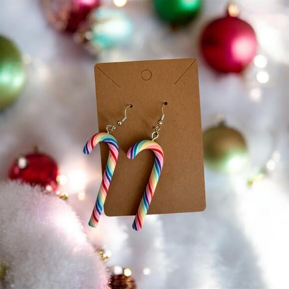 Christmas Candy Cane Earrings Pink Blue holiday teacher gift stocking stuffer - Picture 2 of 3